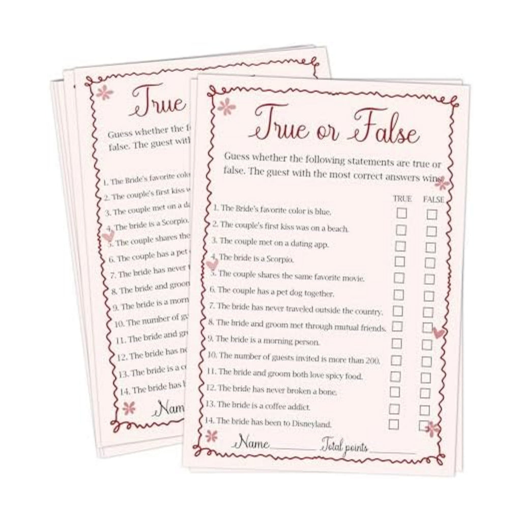 Pink Bridal Shower Games Cards - True or False - 30 Fun Wedding Party Game Cards for Bridal Shower, Engagement, Bachelorette & Newlywed Party, Icebreaker Activity Supplies & Decorations
