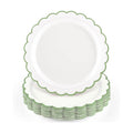 NatNarr 30 Pk Sage Green Paper Plates 9" Scalloped Green White Party Plates