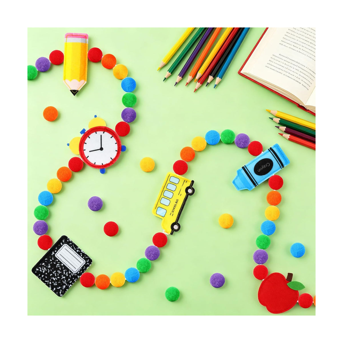 Jansun 8.2 Ft 3D Back to School School Bus Apples Alarm Clock Garland