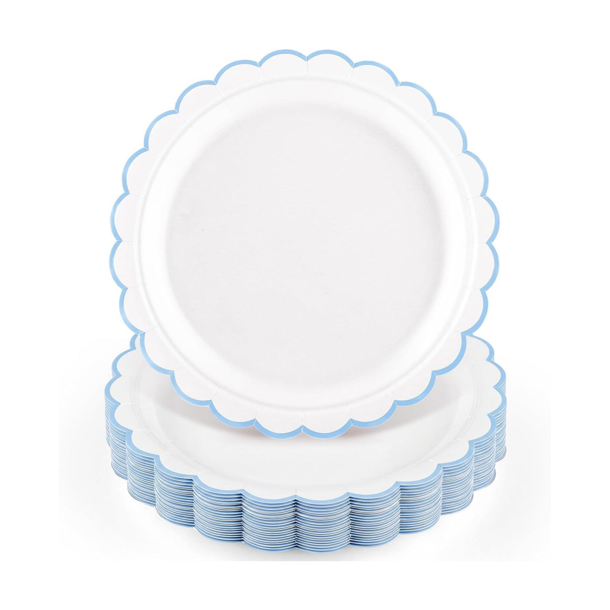 NatNarr 30 Pcs Light Blue Plates 9" Scalloped Blue and White Dessert Plates