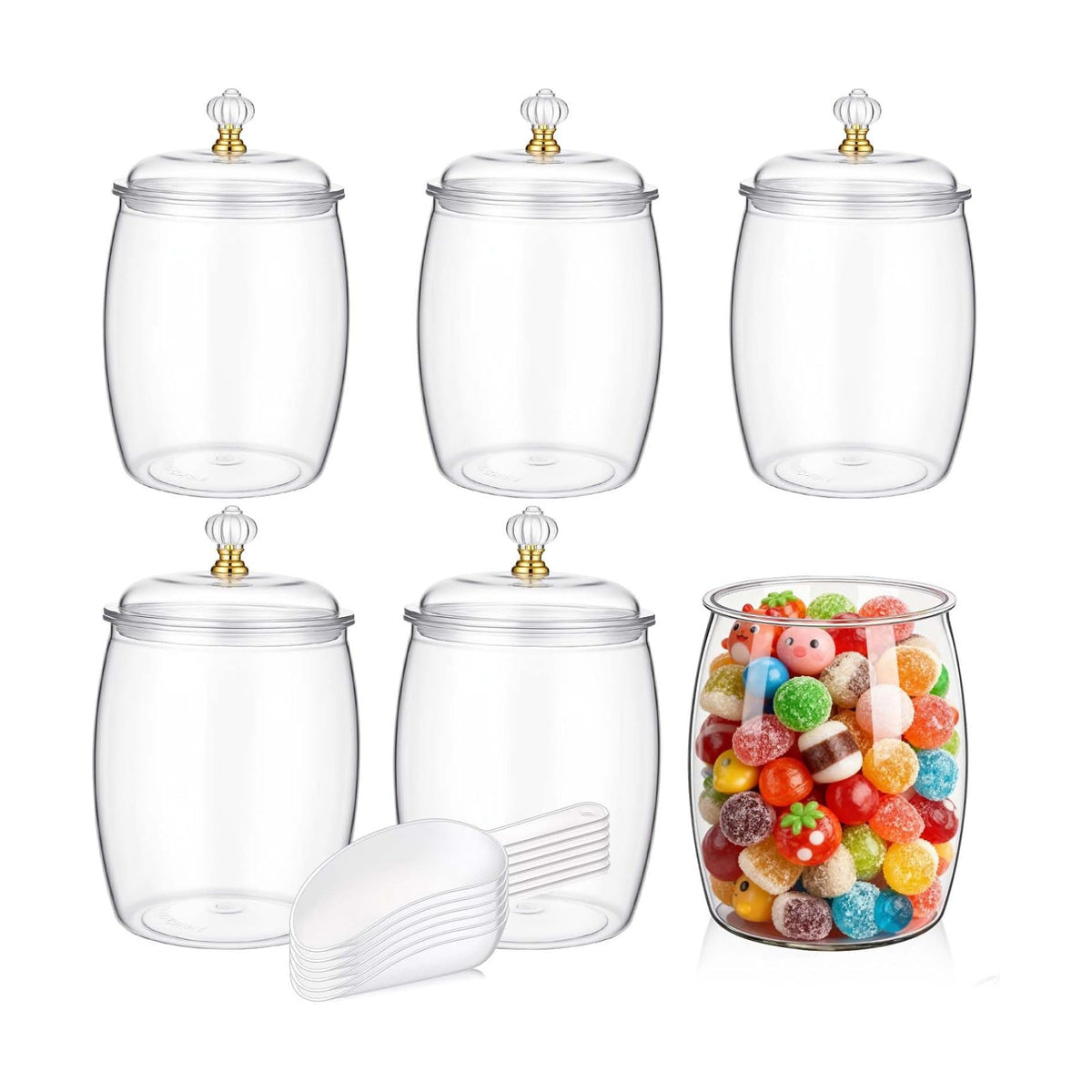 mwellewm 6PC Airtight Candy Jar with Lid and Spoon Plastic Cookie Dispenser