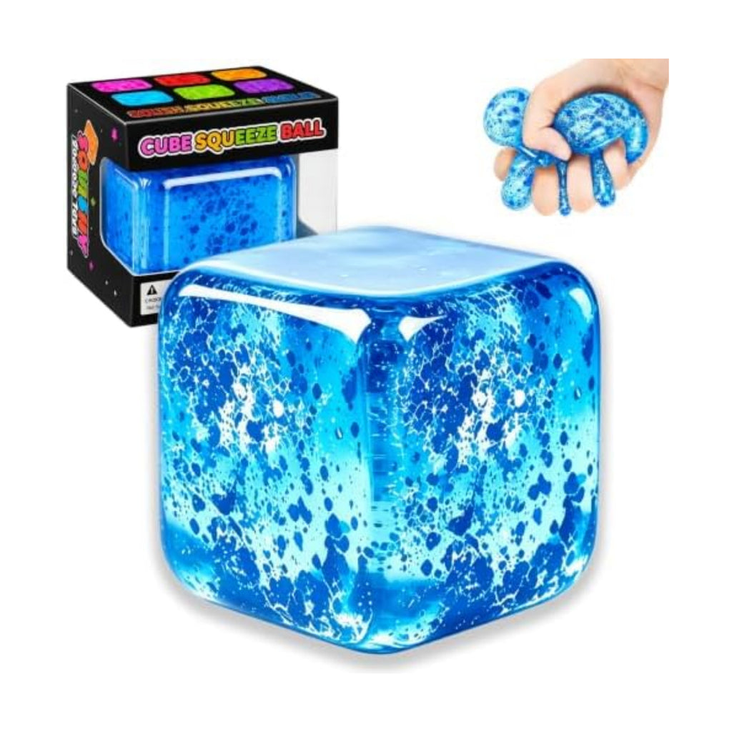 Stress Cube Squishy Stress Balls,Squishy Cube Filled with Glitter,(2.17in) Ice Cube Stress Balls for Adults,Sensory Fidget Toys for Anxiety Stress Relief,Party Favors (Blue Stress Cube)