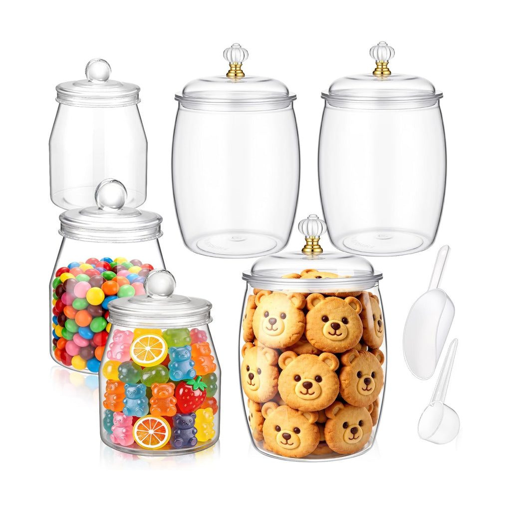 mwellewm 6PC Airtight Candy Jar with Lid and Spoon Plastic Cookie Dispenser