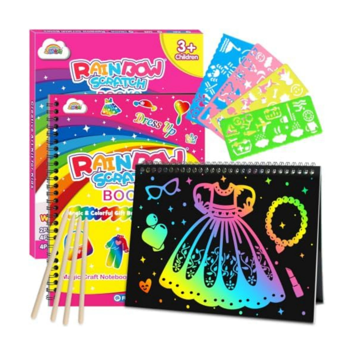 ZMLM Scratch Paper Art-Crafts Gift: 2 Pack Rainbow Notebooks Supplies Toys