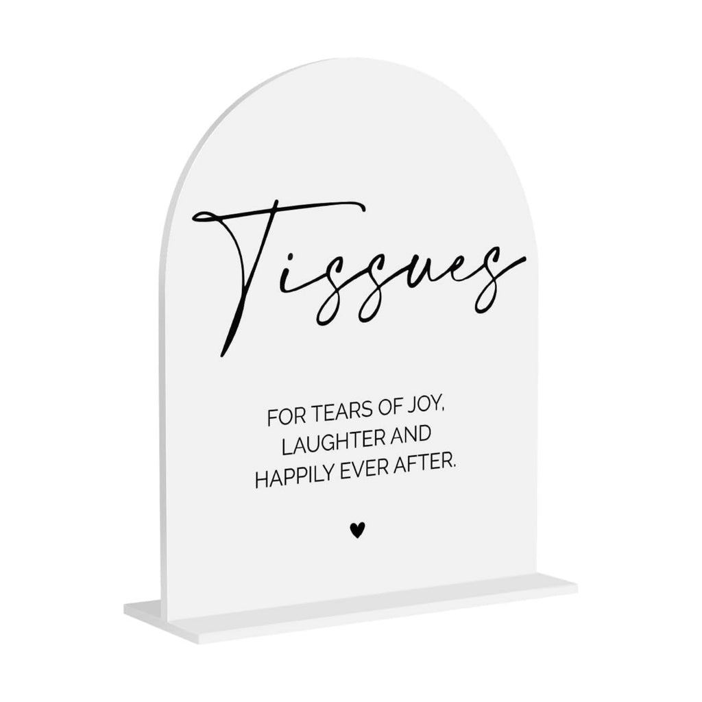 Tissues Acrylic Sign, Favor Wedding Engagement Bridal Shower Decor for Ceremony Modern Calligraphy Arch Acrylic Table Top Sign for Wedding Reception and Event Party 8x10 inch