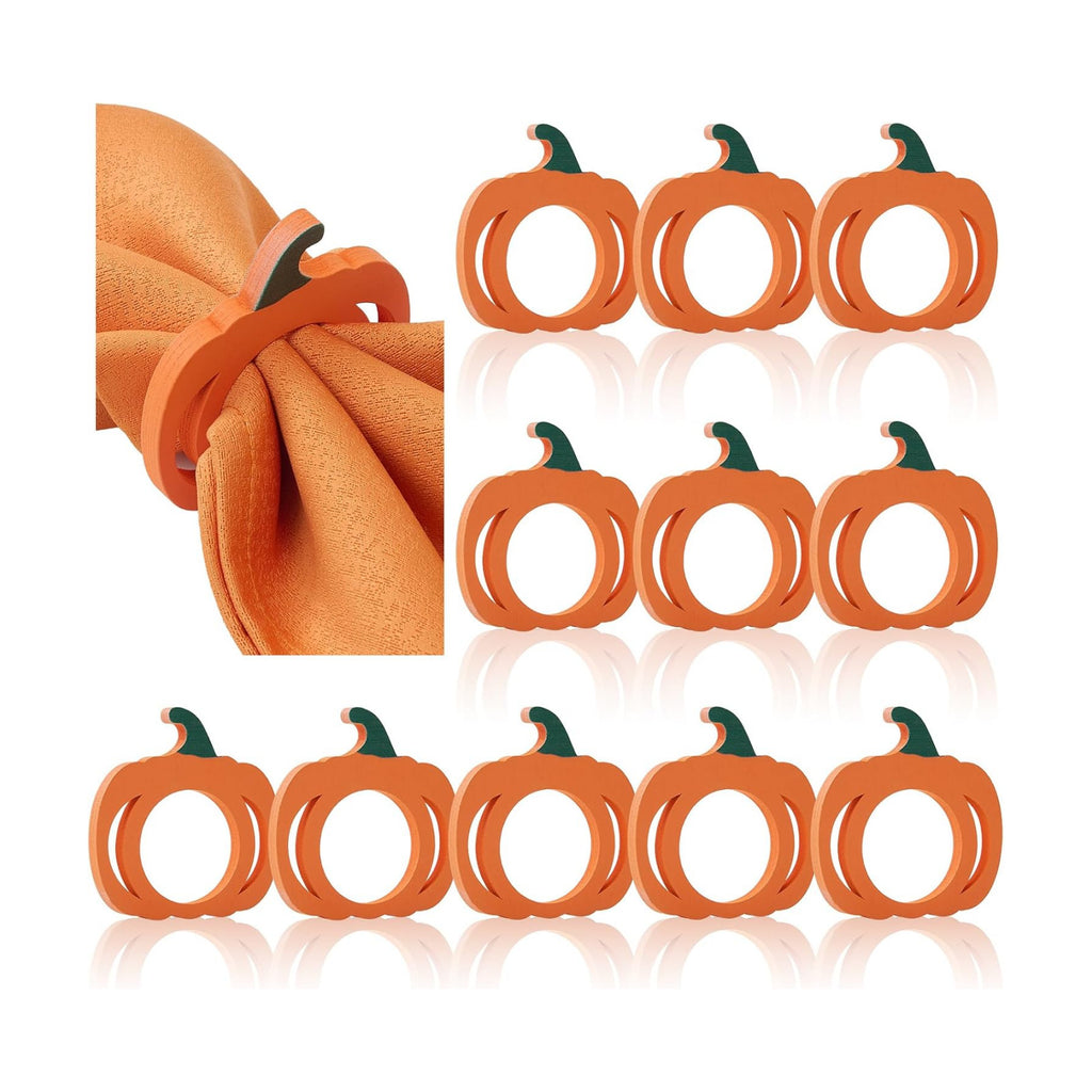 Thanksgiving Pumpkin Wood Napkin Rings Set of 12, Thanksgiving Table Decor