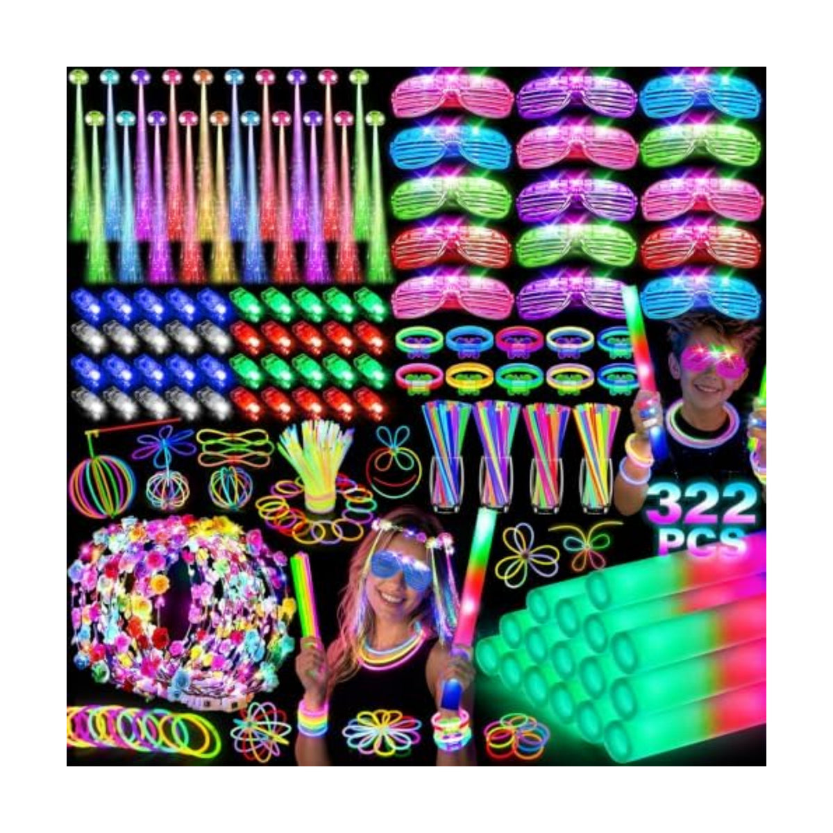 OLUPP 322Pcs Glow in the Dark Party Supplies, Kids Halloween Party Favors