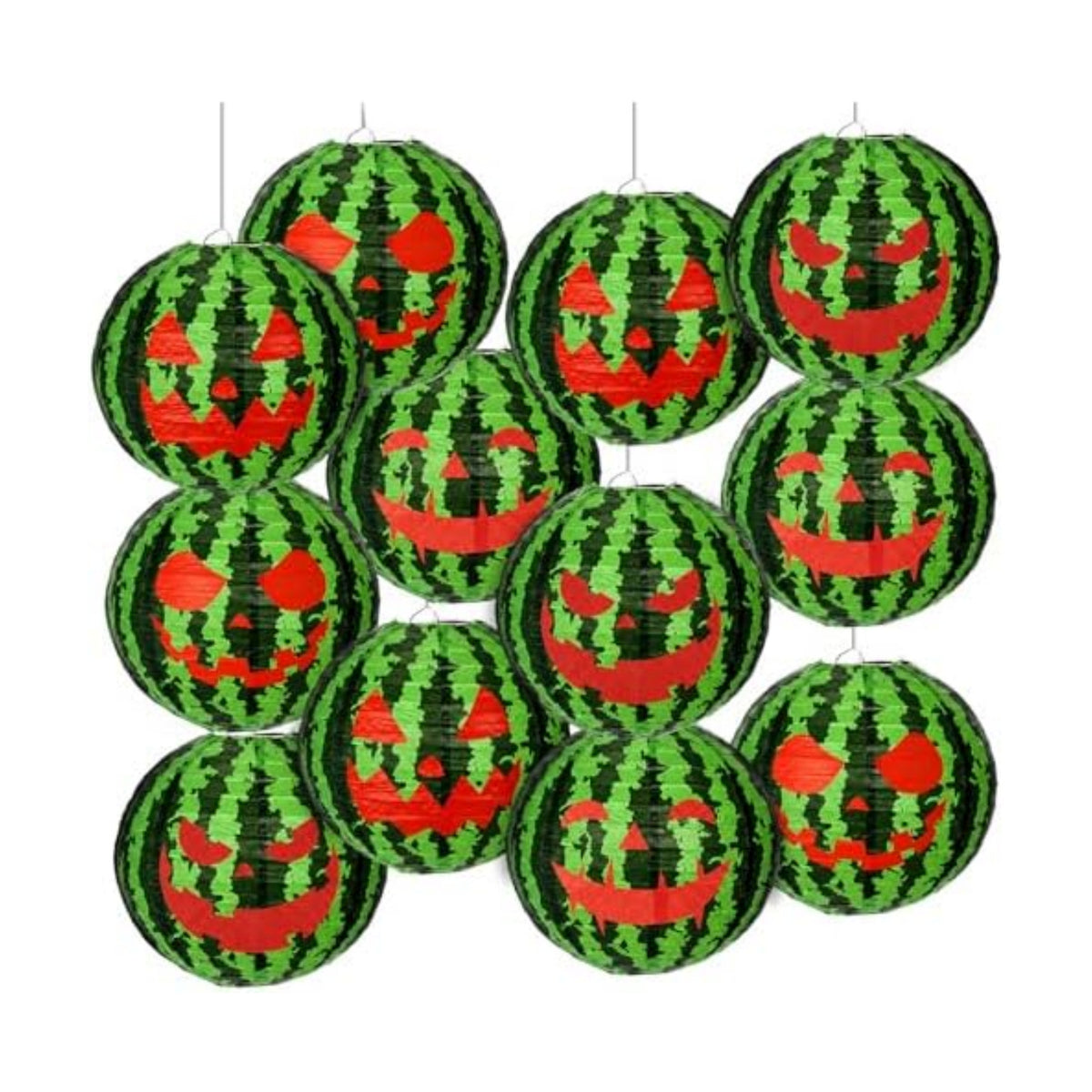 Baquler 12 Pcs Watermelon Paper Lanterns Halloween Green