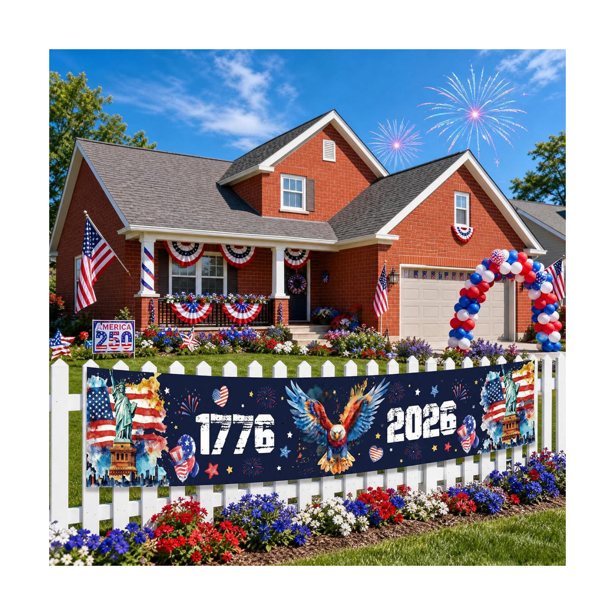 250th Anniversary America Banner, 1776-2026 USA 250 Years Patriotic Potio Banner, 4th of July Memorial Day Eagle Flag for Home Indoor Outdoor Party Decor Supplies