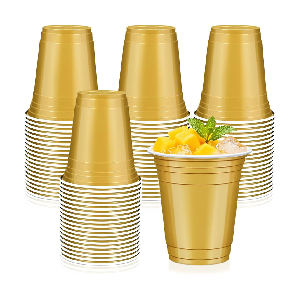 50 Pcs Gold Plastic Cups, 12 oz Disposable Cups for Party