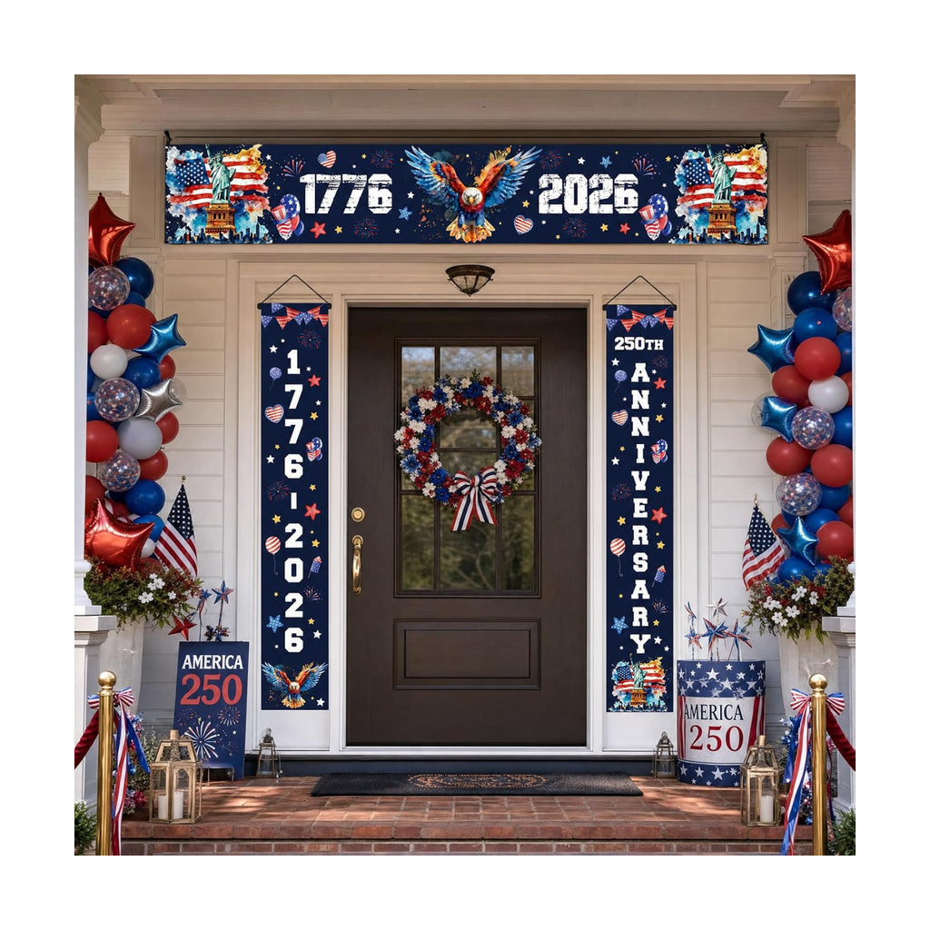 250th Anniversary America Banner, 1776-2026 USA 250 Years Patriotic Eagle Patio Banner, Memorial Day 4th of July Door Cover for Home Outdoor Indoor Decor Supplies