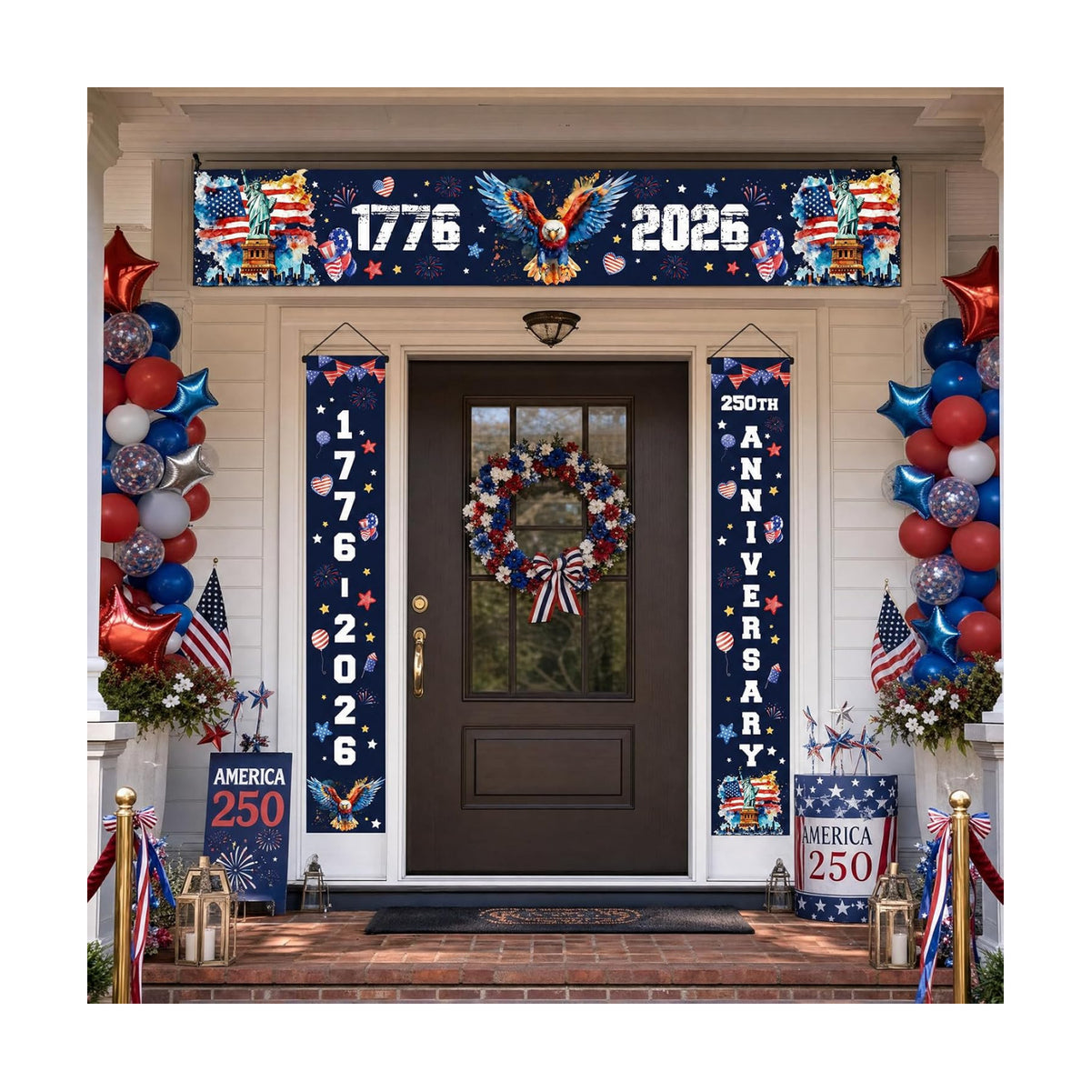 250th Anniversary America Banner, 1776-2026 USA 250 Years Patriotic Eagle Patio Banner, Memorial Day 4th of July Door Cover for Home Outdoor Indoor Decor Supplies