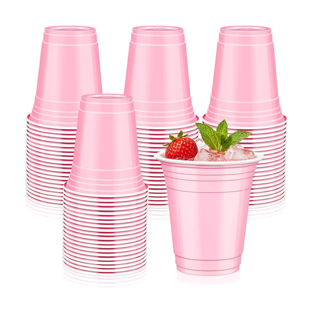 50 Pcs Pink Plastic Cups, 12 oz Disposable Cups for Party