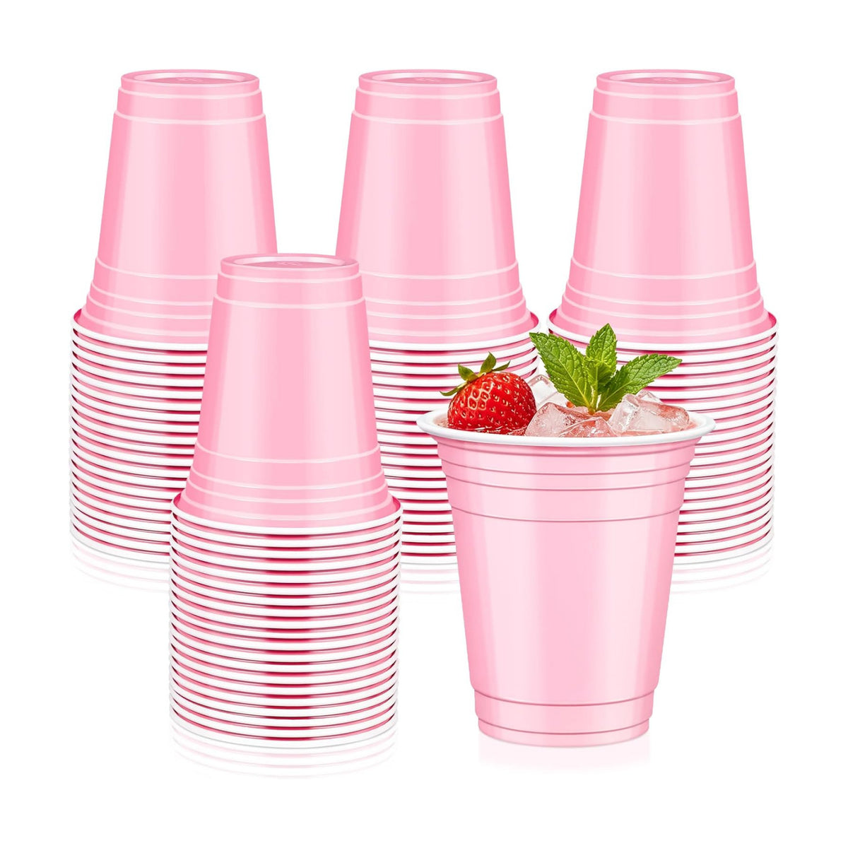 50 Pcs Pink Plastic Cups, 12 oz Disposable Cups for Party