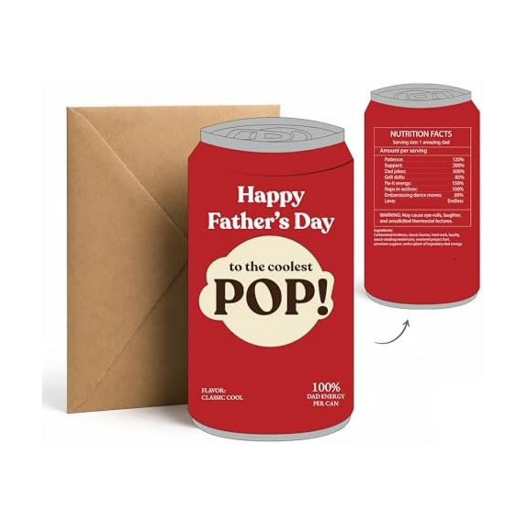 Funny Father’s Day Card for Dad, Grandpa, Pop Step Dad from Daughter Son Kids, Unique Beer Soda Can Shaped Dad Card