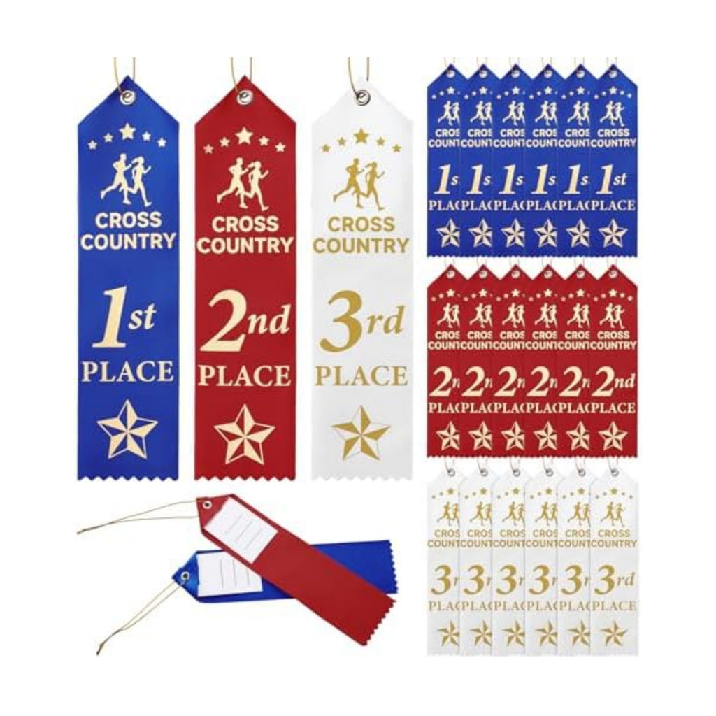 Thiccywoov 90 Pcs Cross County Ribbons for 1st, 2nd, 3rd Place, 8" x 2" Cross County Award Ribbons with Event Card and String for Sports Event, Competition Prize Gift, Contest Ornaments