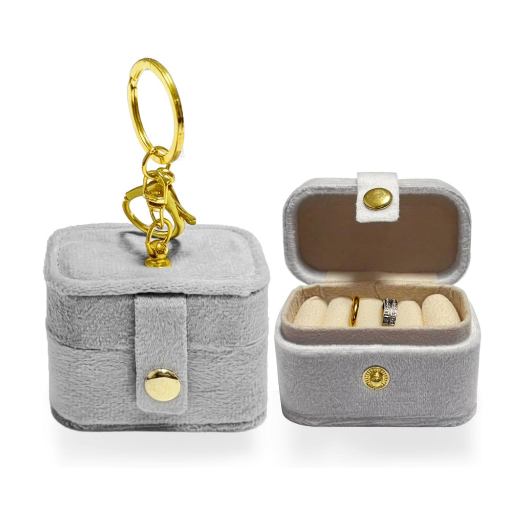 Ring Bearer Pillow Box for Dog Collar, Velvet Wedding Mini Ring Holder Pouch for Pet, Travel Ring Earrings Storage Box for Proposal Engagement Wedding Ceremony Party (Gray)