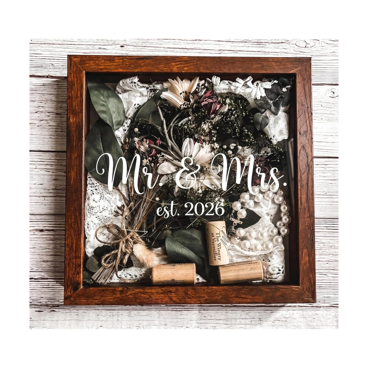 9x9 Wooden Wedding Shadow Box Frame - Mr and Mrs Est 2026 Memory Box Display Case with Clear Acrylic Window for Keepsakes, Dried Flowers, Photos - Bridal Shower, Engagement Gifts for Couples