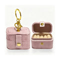 Mini Velvet Ring Box with Keychain Clip, Travel Jewelry Organizer Ring Earrings Storage Box for Proposal Engagement Wedding Ceremony Party, Pet Ring Bearer Accessory, Pink