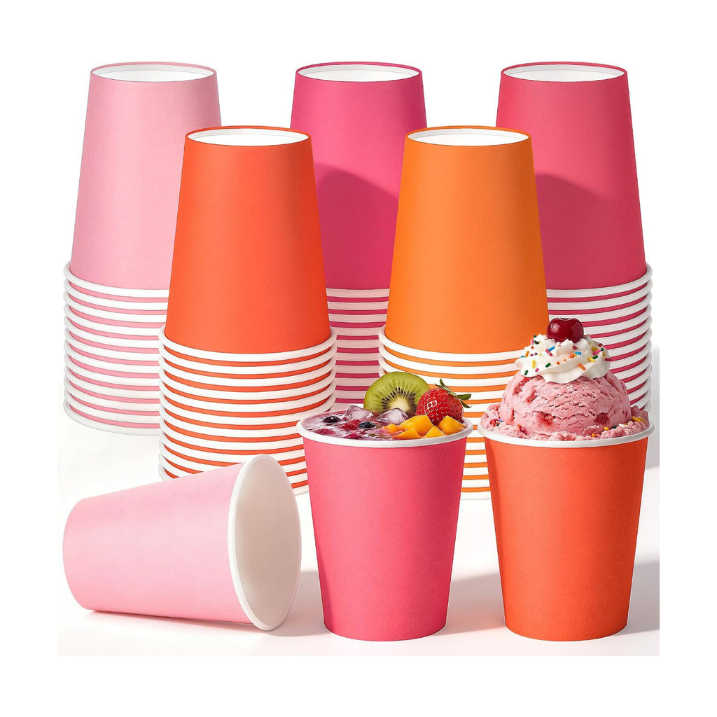 URATOT 60 Pieces 9 Ounce Disposable Paper Cups Pink Orange Party Cups Drinking Cups for Party, DIY, and Holiday, 5 Colors