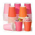 URATOT 60 Pieces 9 Ounce Disposable Paper Cups Pink Orange Party Cups Drinking Cups for Party, DIY, and Holiday, 5 Colors