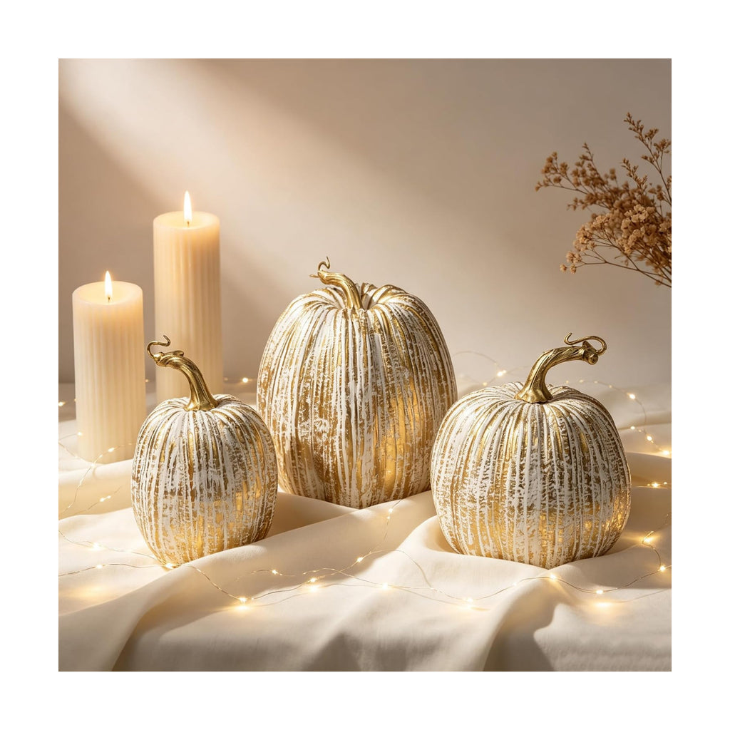 winemana Gold Pumpkins Fall Decor Large Artificial Foam Pumpkin, 3 Pack