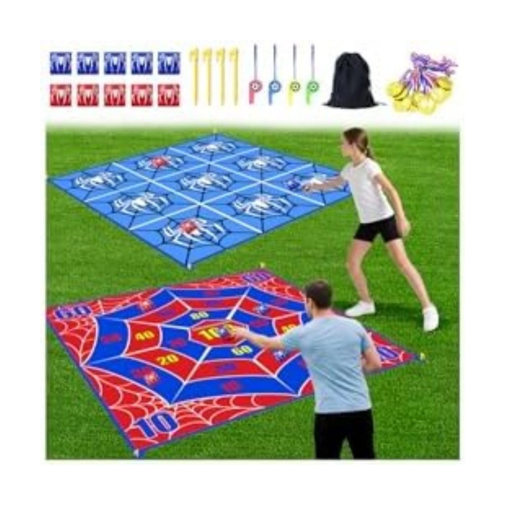 2-in-1 Giant Tic Tac Toe Game Bean Bag Toss Outdoor Games, 4.5FT Spider Tic Tac Toe Game with 10 Pcs Bean Bags, Outside Games for Adults and Family Lawn Yard Carnival Field Day Camping Party