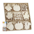 WOHOHOHO 42PCS 9 Styles Fall Unfinished Paintable Blank Wooden with Tray