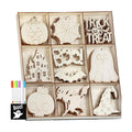 WOHOHOHO 45PCS 10 Designs Halloween Unfinished Paintable Blank with Tray