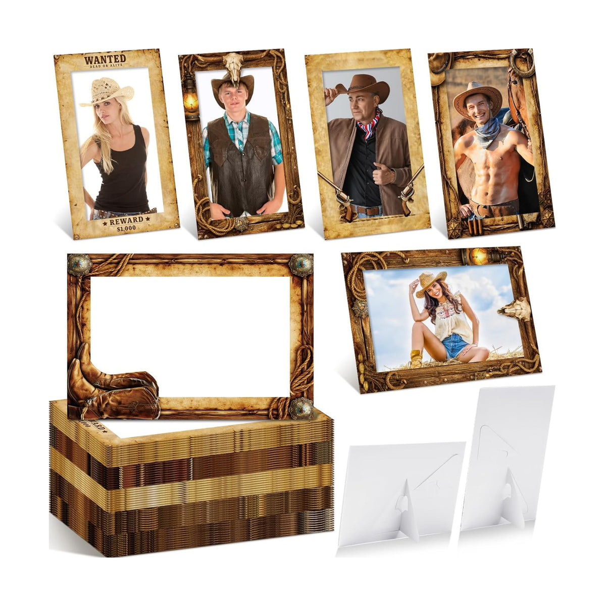 AmazingSpark 50 Pcs Western Cowboy Picture Frames Paper Photo Cards