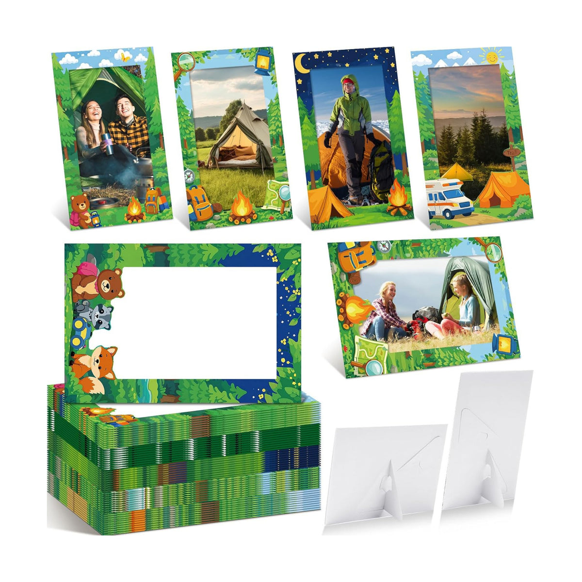 AmazingSpark 50 Pack Camping Picture Frames, Woodland Party Classroom