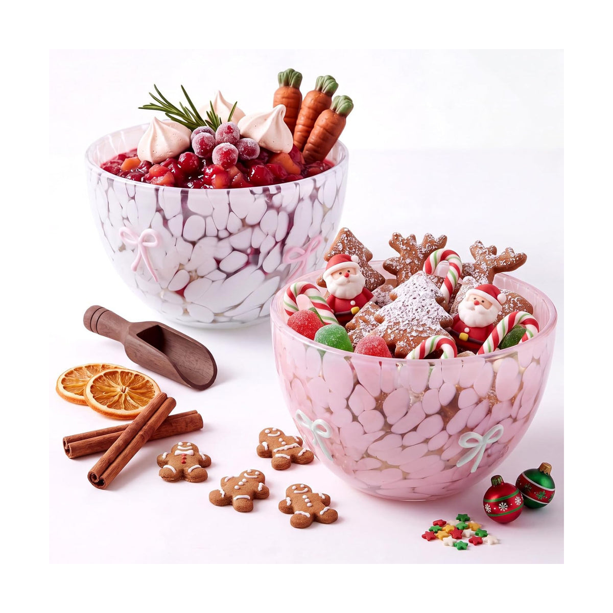 FoldTier Snack Bowl, 14oz Clear Glass Candy Dessert Bowls with Design, Serving Bowls for Gifts Party Favors Table Decoration Supplies (2 Pcs,Bow)