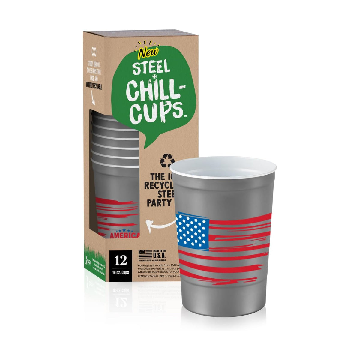 Steel Chill Cups 16 oz. Reusable Party Cups America the Beautiful, 12 Count