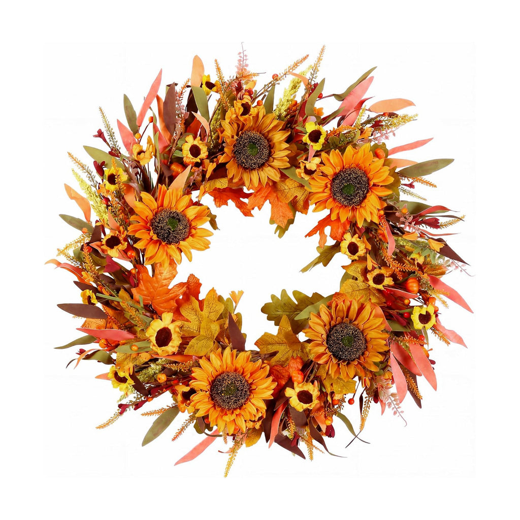 Pinkpum 24" Fall Wreath Front Door Sunflower Artificial Wall Decor Autumn