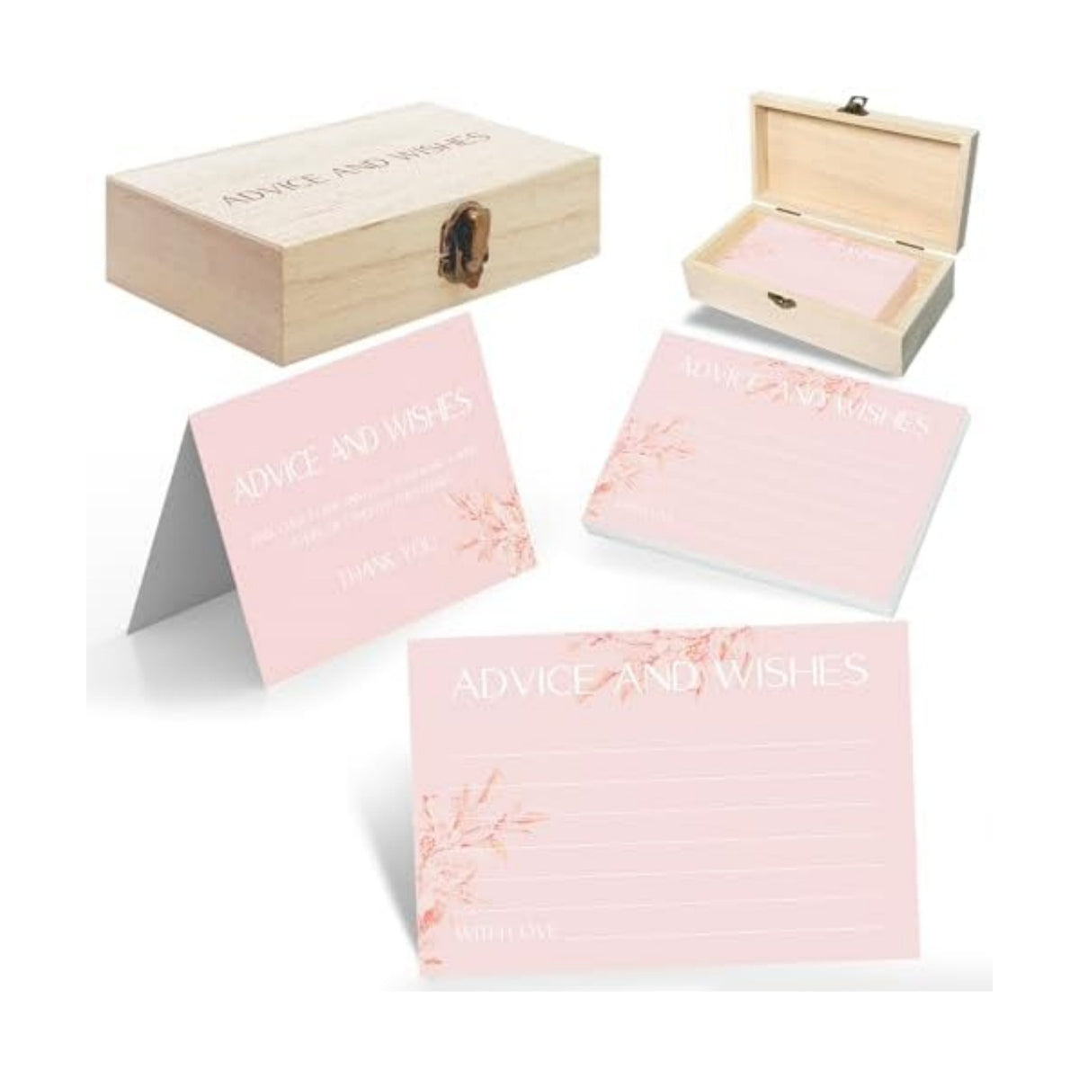60pcs Pink Eucalyptus Advice and Wishes Cards, 5.7"x3.8" Wedding Advice Cards for Bridal Shower, 250gsm Thick Paper Wedding Guest Book Alternative, Perfect for New Mr & Mrs, Engagement, Party Favors