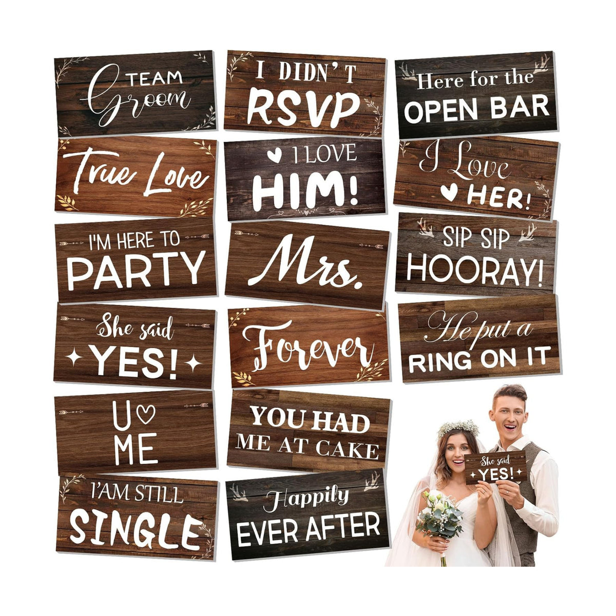DERTE 24 Designs Rustic Wedding Photo Booth Props 11x5.5 Inch