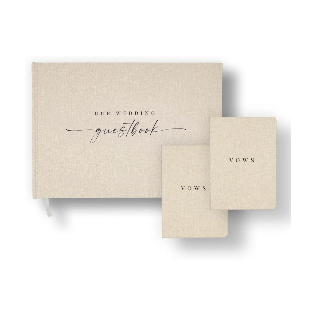 Photo Wedding Guest Book with Vow Book Set (Cream) - Linen Textured Guestbook, Matching Lined Vow Books for Bride and Groom, Neutral Wedding Keepsake for Reception Table