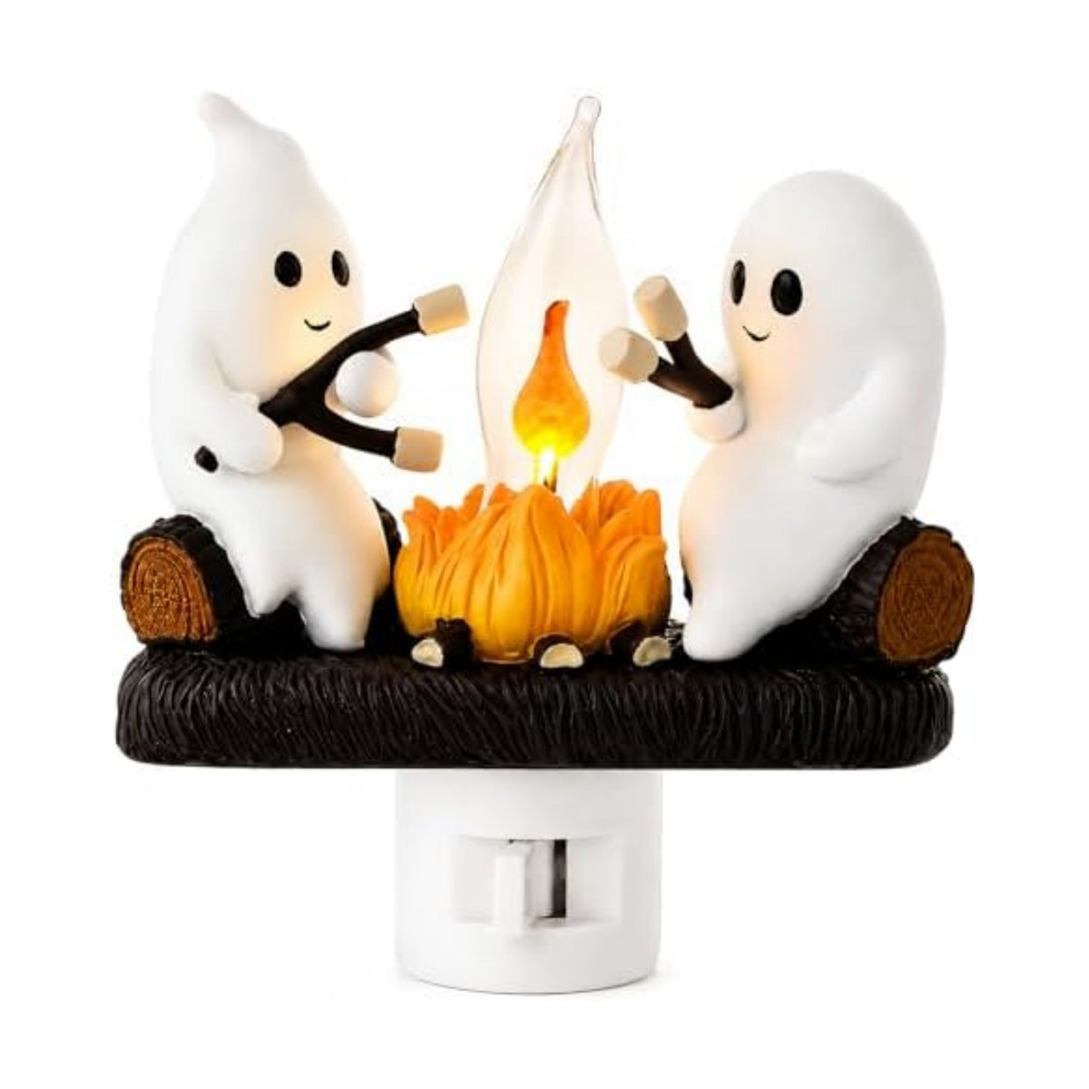 Ghost Campfire Night Light, Plug-in Wall Flickering Flame Nightlight, Halloween 3D Cute Spooky Marshmallow Ghost Decoration for Bedroom, Spooky Season Home Halloween Decor for Kids Adults