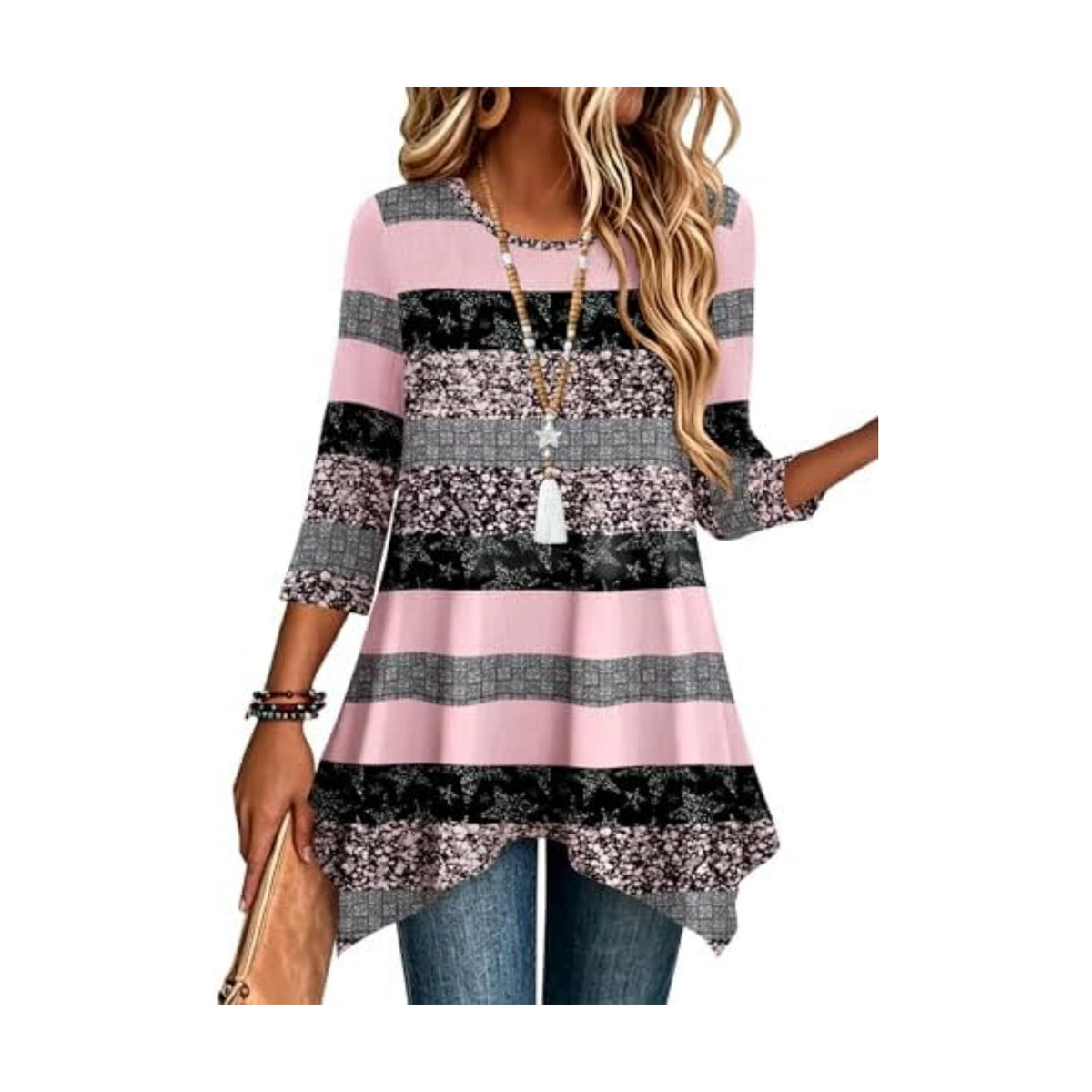 Zeagoo Womens Tops 3/4 Sleeve Loose Fit Dressy Tunics Plus Size Boho Shirts