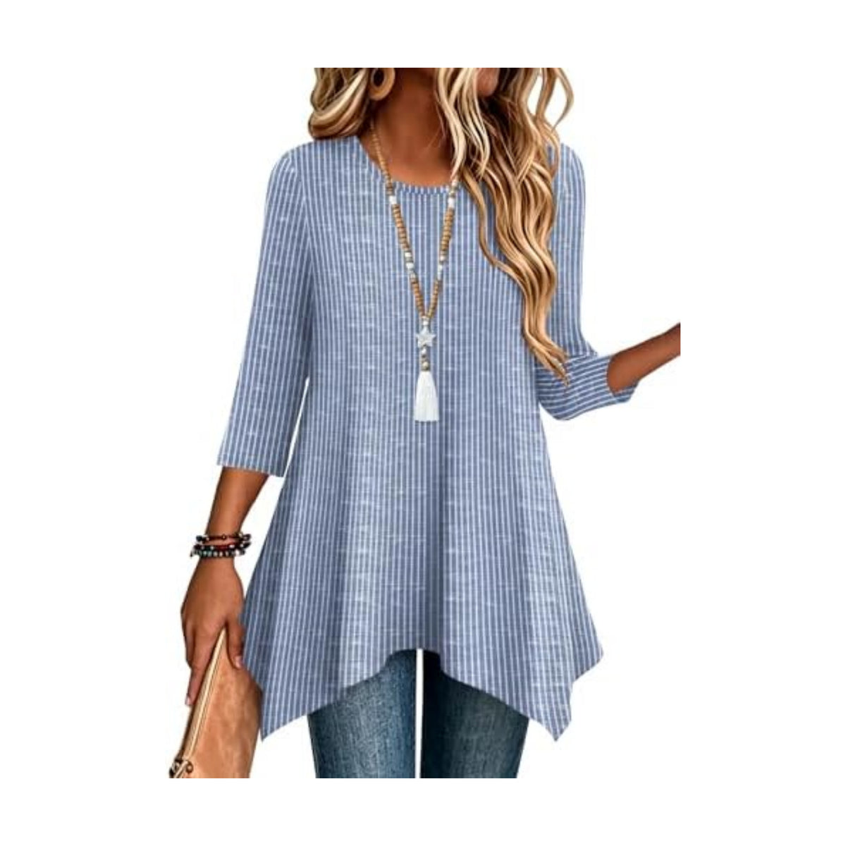 Zeagoo Womens Tops 3/4 Sleeve Loose Fit Dressy Tunics Plus Size Boho Shirts