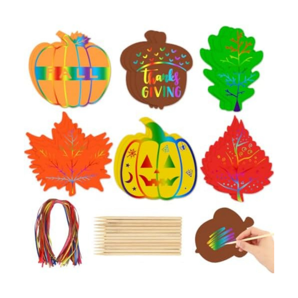 JULMELON 36 Pcs Fall Thanksgiving Scratch Art Crafts for Kids Party Favors
