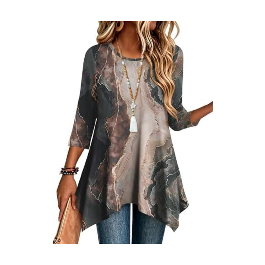 Zeagoo Womens Tops 3/4 Sleeve Loose Fit Dressy Tunics Plus Size Boho Shirts