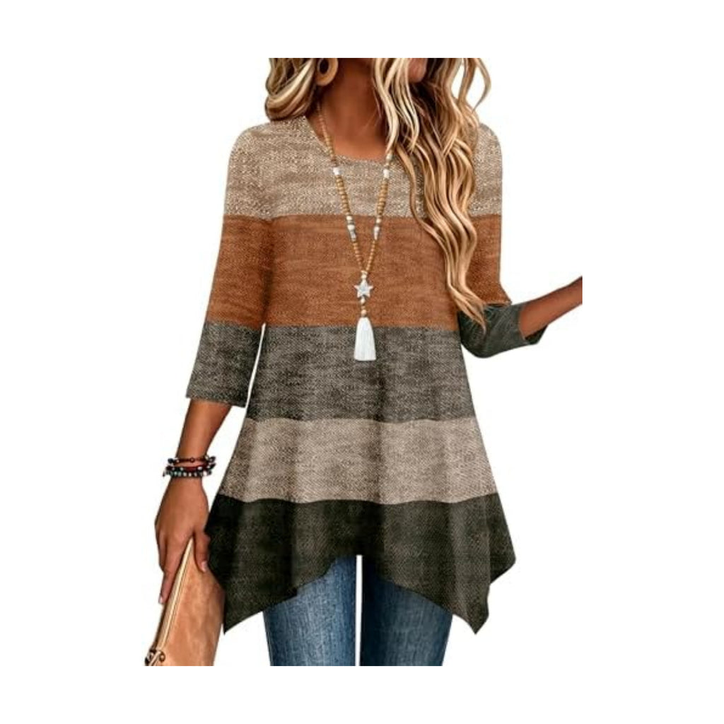 Zeagoo Womens Tops 3/4 Sleeve Loose Fit Dressy Tunics Plus Size Boho Shirts