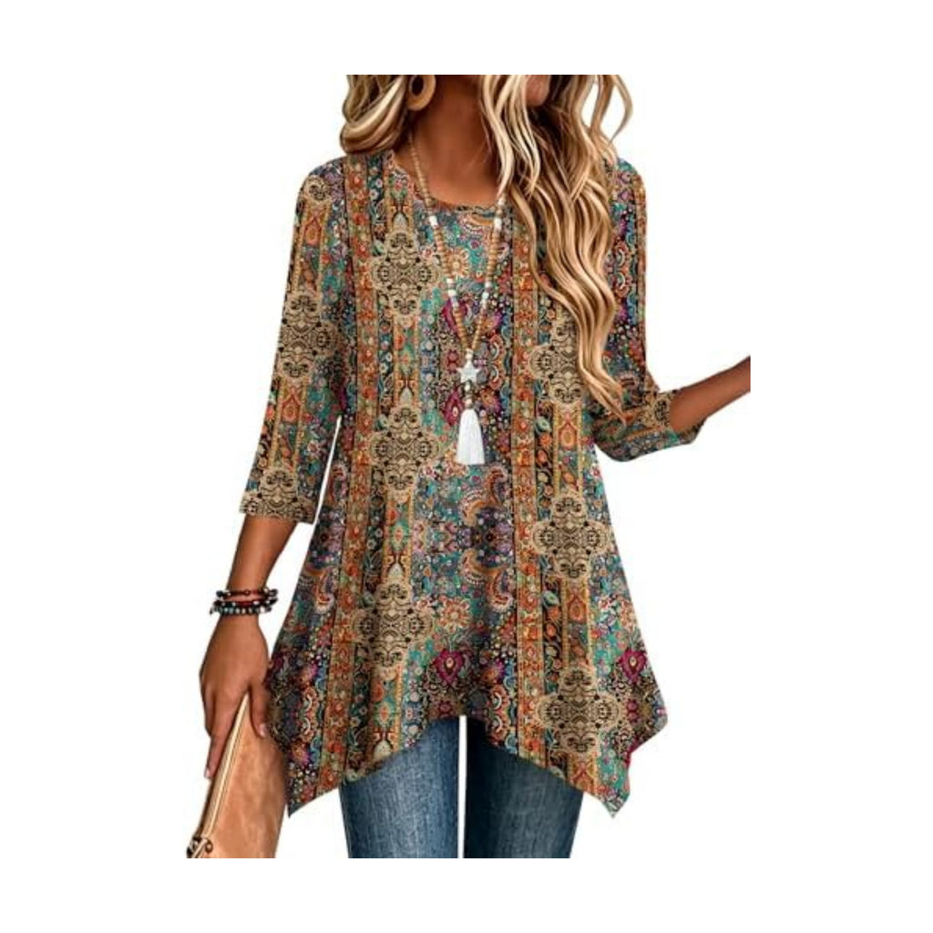 Zeagoo Womens Tops 3/4 Sleeve Loose Fit Dressy Tunics Plus Size Boho Shirts