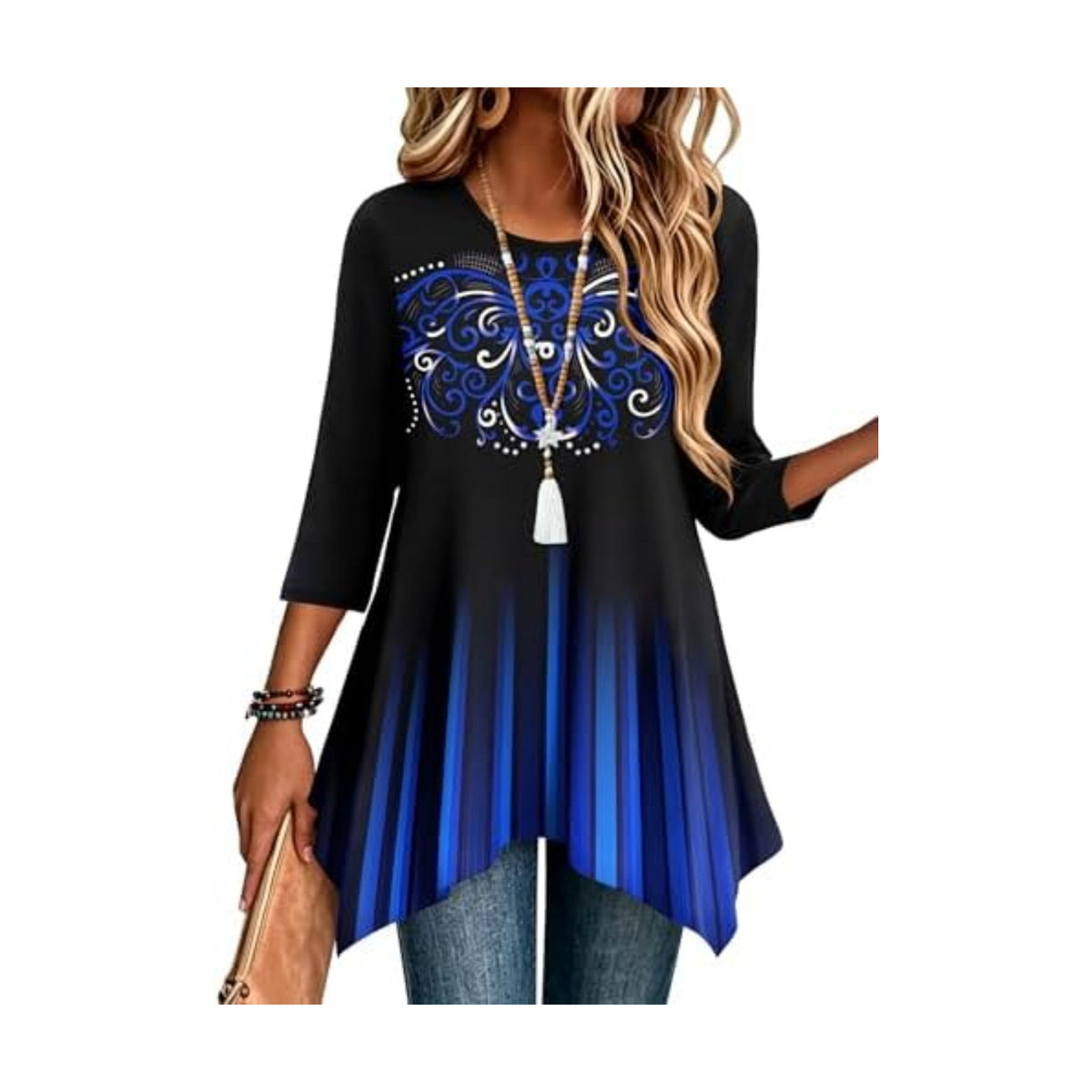 Zeagoo Womens Tops 3/4 Sleeve Loose Fit Dressy Tunics Plus Size Boho Shirts