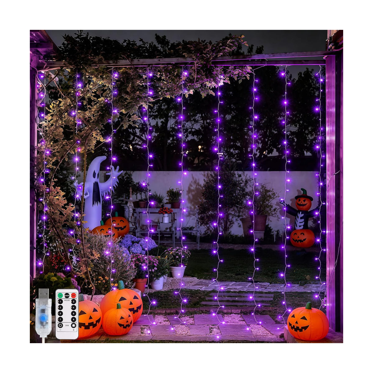 JMEXSUSS 200 LED USB Purple Halloween Lights, 6.5ft x 6.5ft
