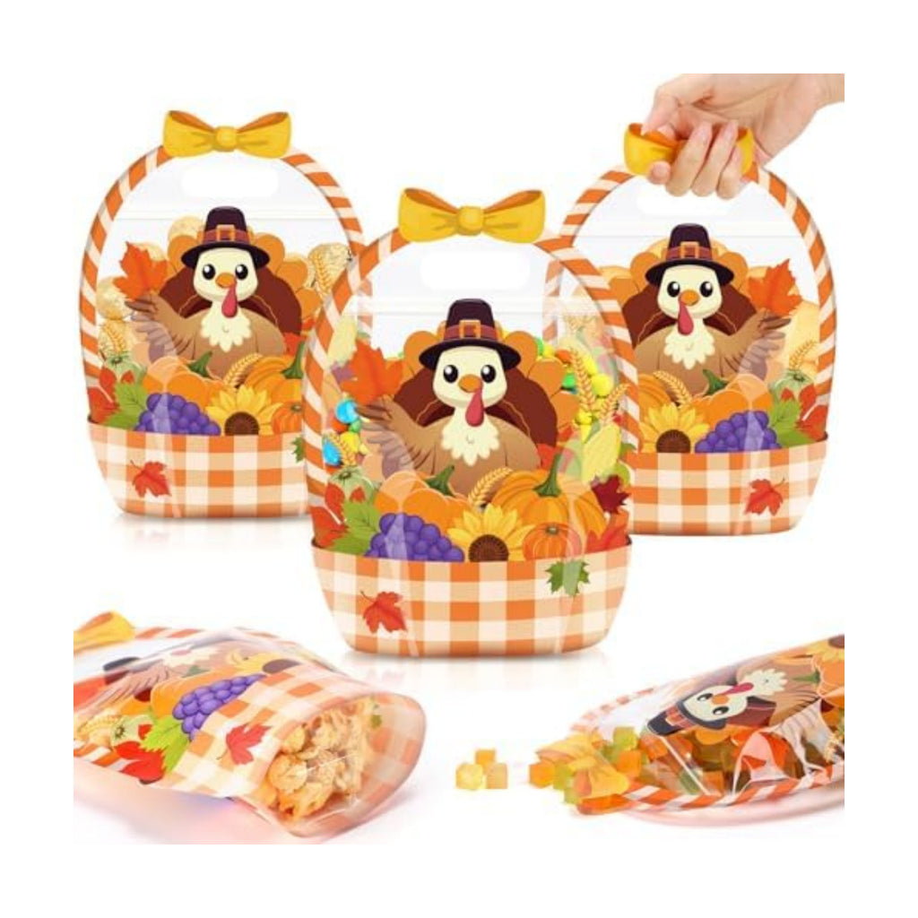 Fuutreo 25 Pcs Fall Treat Bags, Turkey Goodie Bags with Handles, Plastic