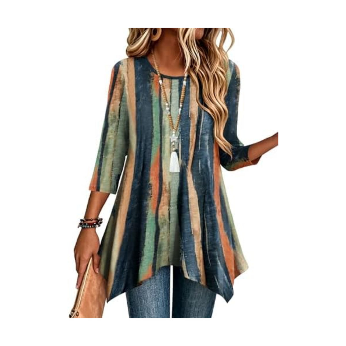 Zeagoo Womens Tops 3/4 Sleeve Loose Fit Dressy Tunics Plus Size Boho Shirts