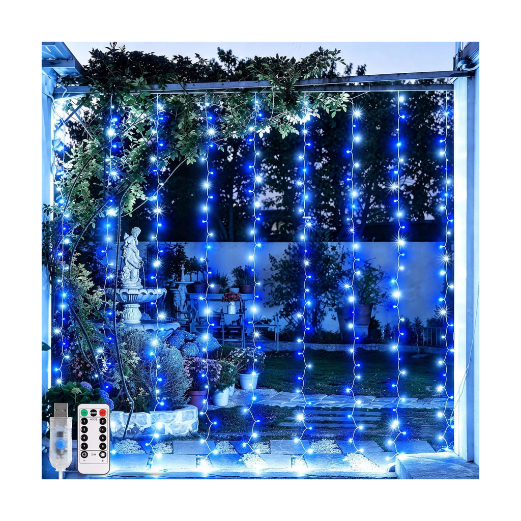 JMEXSUSS 200 LED USB Curtain Lights Blue and White