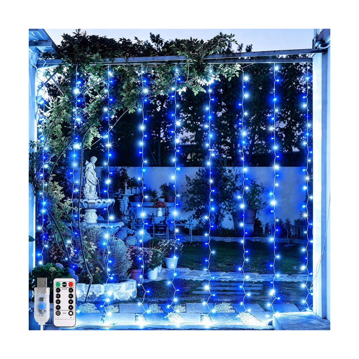 JMEXSUSS 200 LED USB Curtain Lights Blue and White